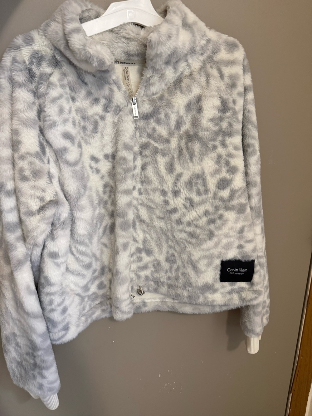 Calvin Klein Kids' Gray & White Leopard Faux Fur Puffer Jacket